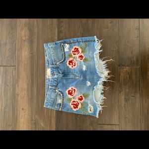 embroidered denim skirt